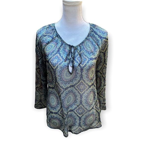 O’NEILL SHEER LONG SLEEVE TIE NECK BLOUSE SIZE SMALL - Picture 1 of 13